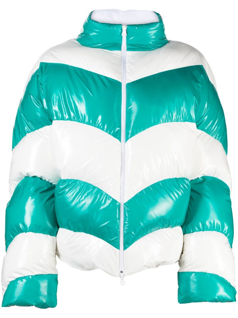 Green and White Chevron Puffer Jacket