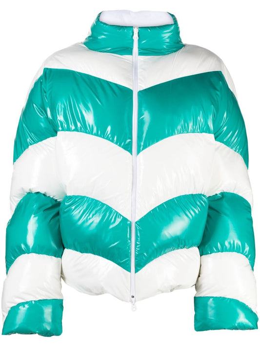 Green and White Chevron Puffer Jacket