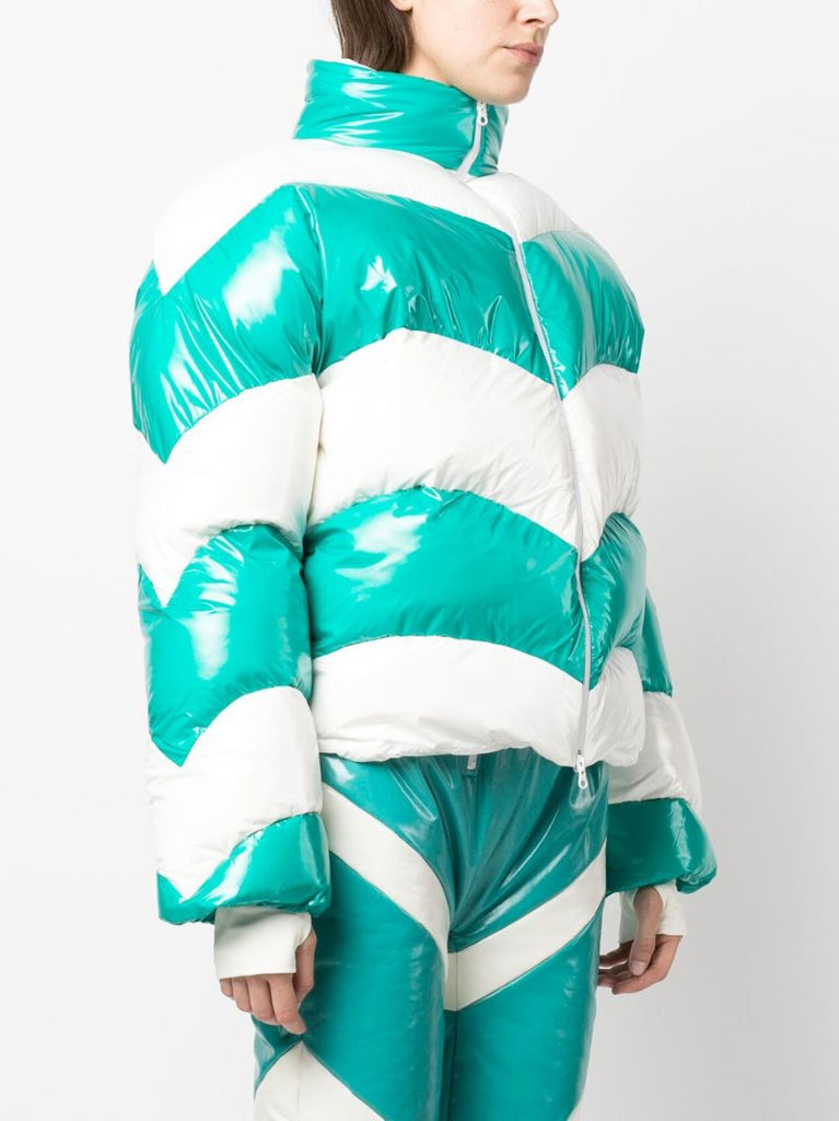 Green and White Chevron Puffer Jacket