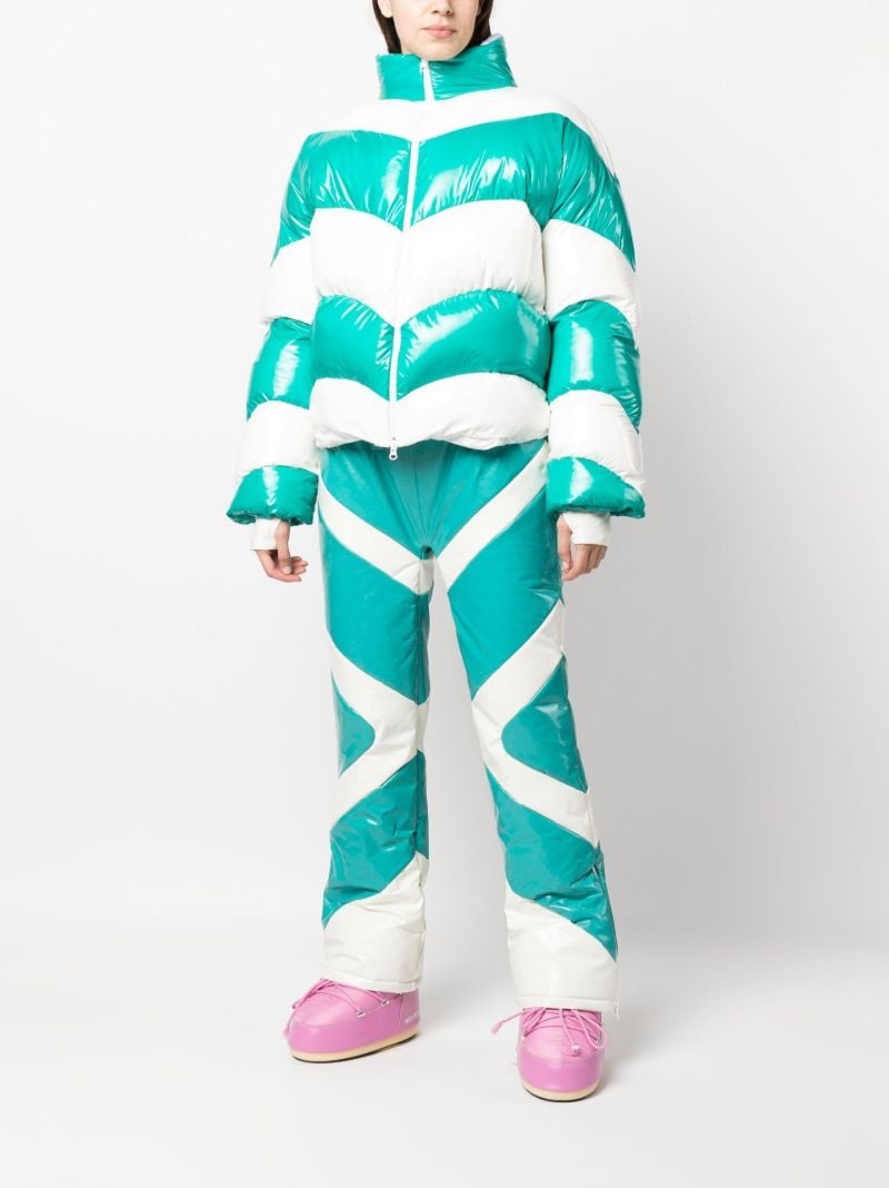 Green and White Chevron Puffer Jacket