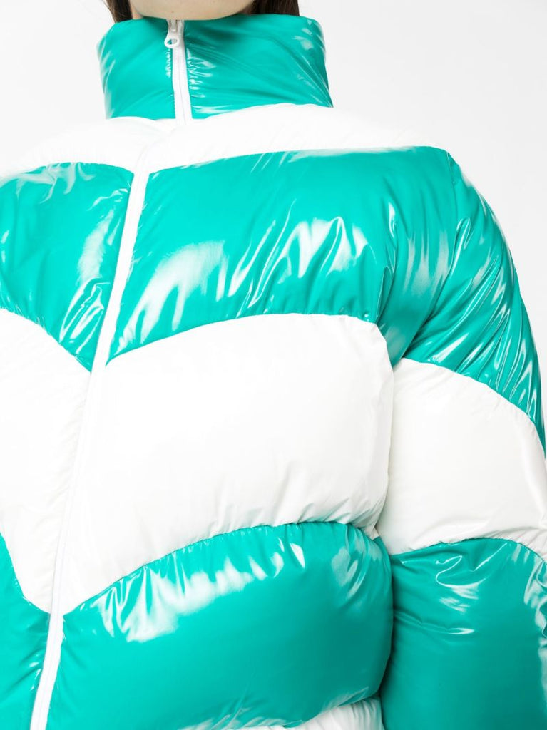 Green and White Chevron Puffer Jacket