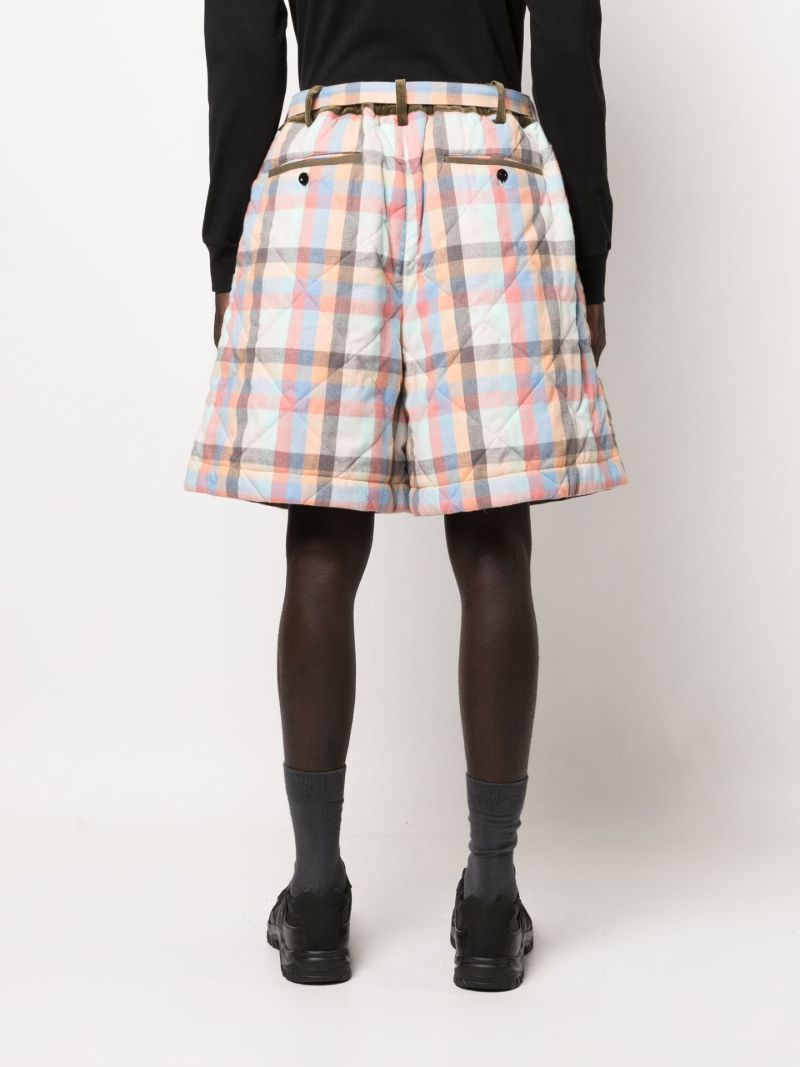 Blue Check Print Belted Shorts