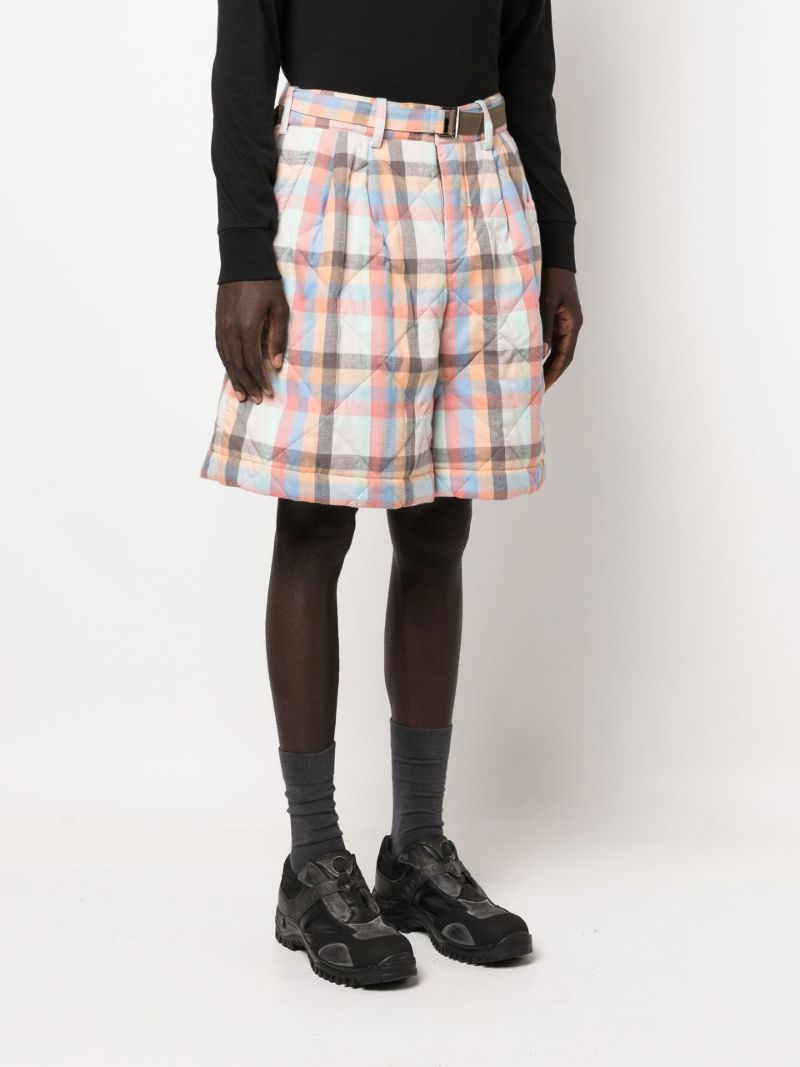 Blue Check Print Belted Shorts