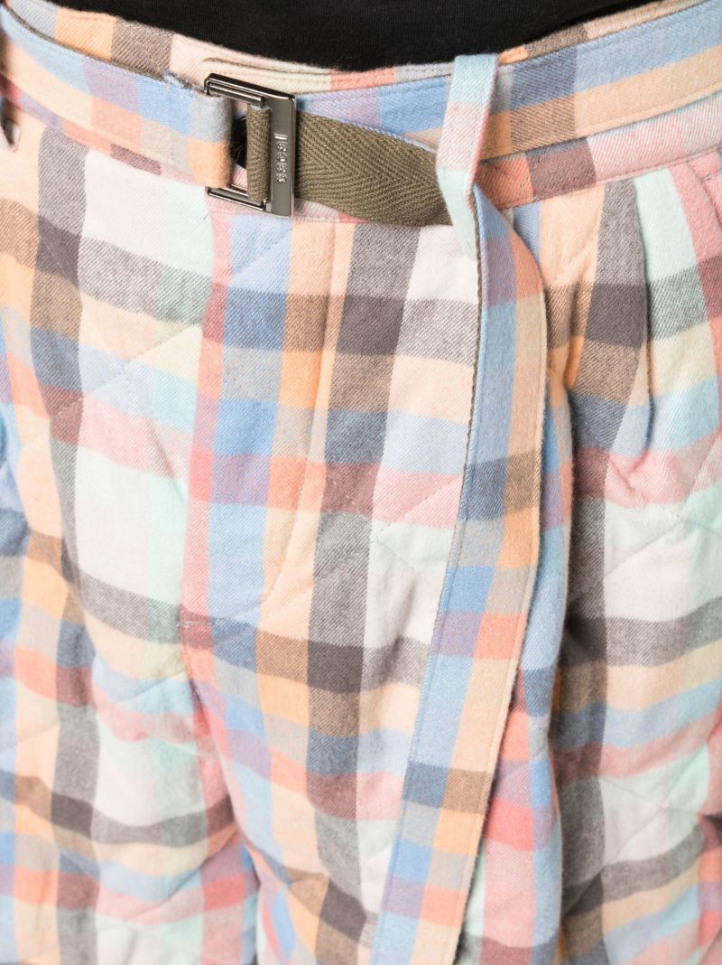 Blue Check Print Belted Shorts
