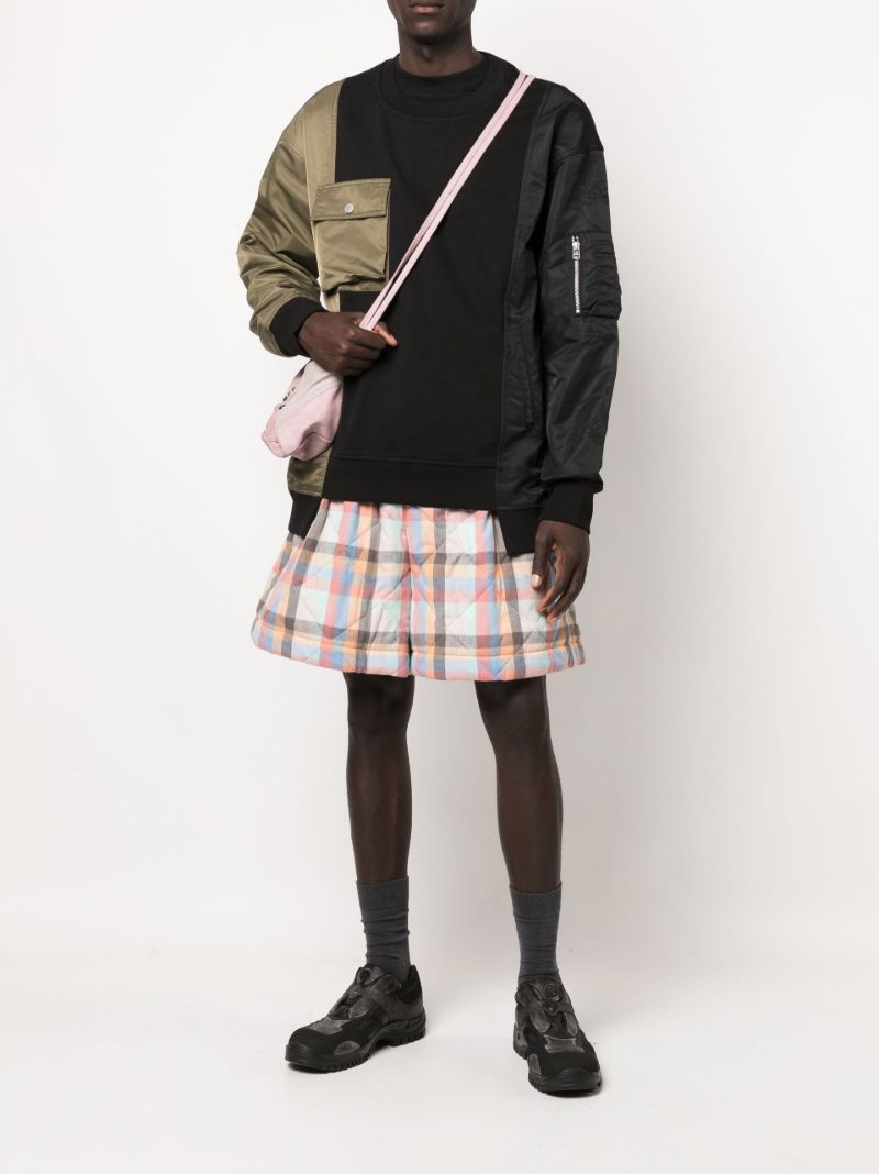 Blue Check Print Belted Shorts