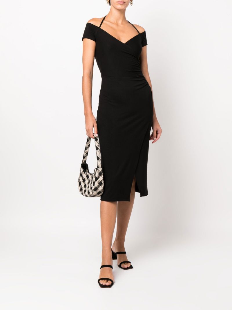 Black Kirah Halterneck Off-the-shoulder Midi Dress