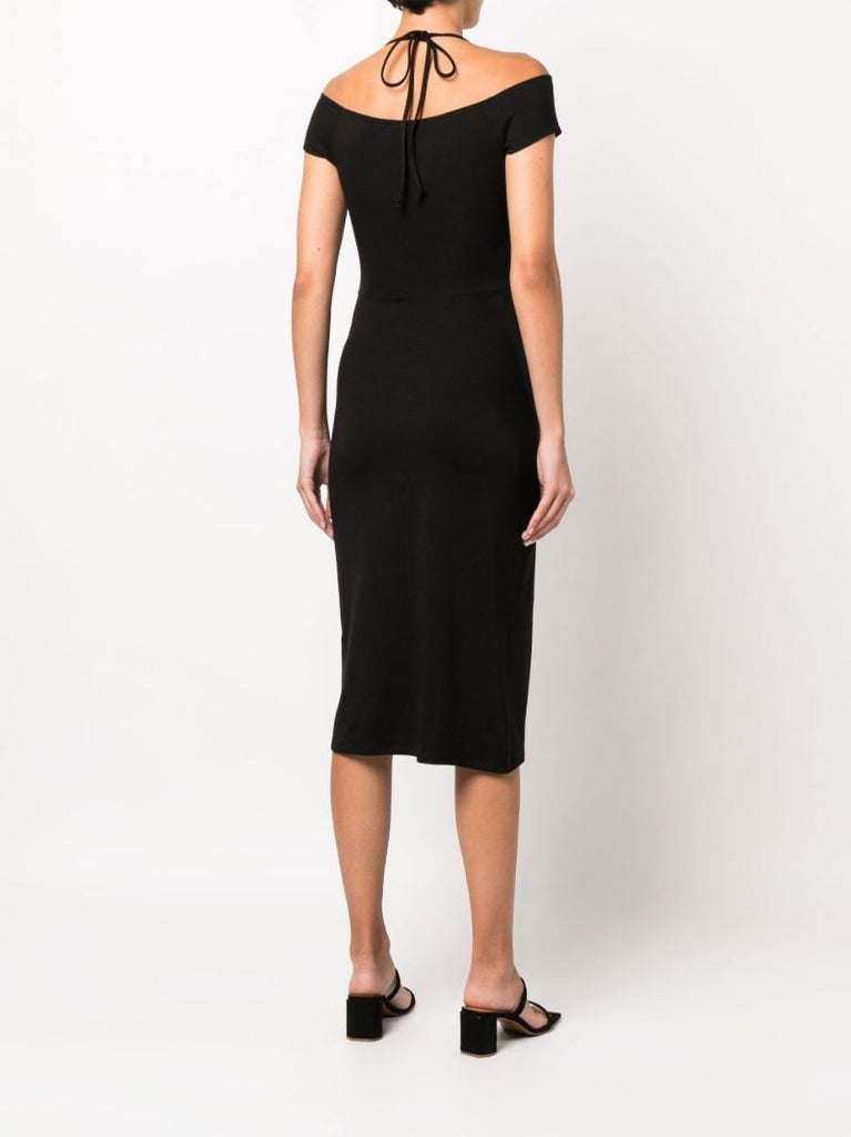 Black Kirah Halterneck Off-the-shoulder Midi Dress