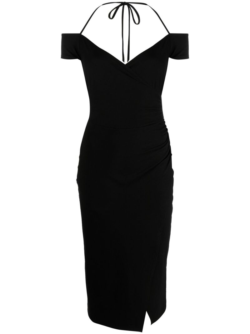 Black Kirah Halterneck Off-the-shoulder Midi Dress