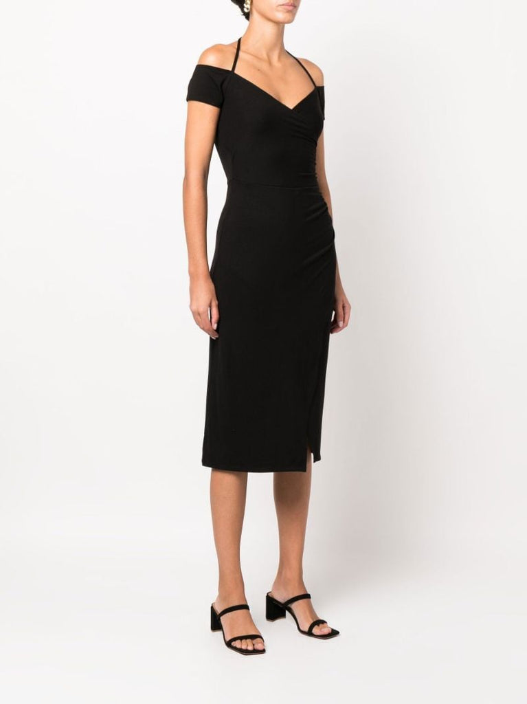 Black Kirah Halterneck Off-the-shoulder Midi Dress