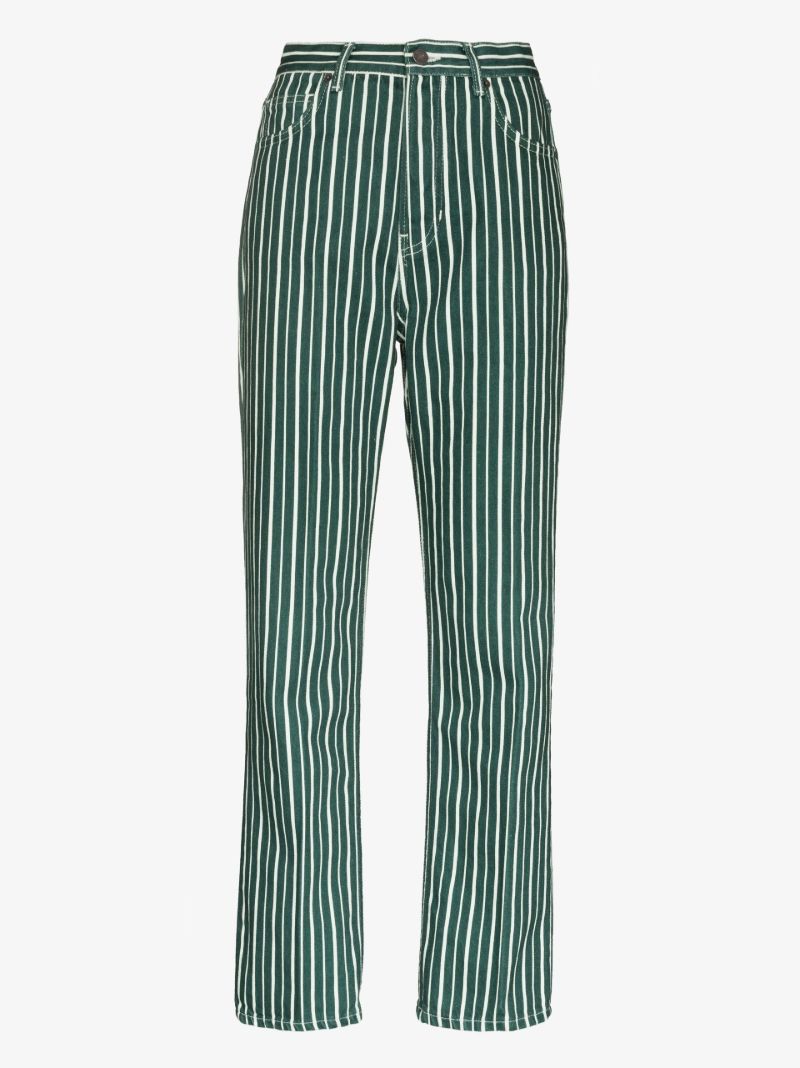Green Cynthia Striped Straight Leg Jeans
