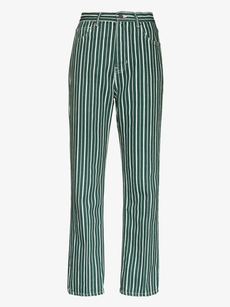 Green Cynthia Striped Straight Leg Jeans