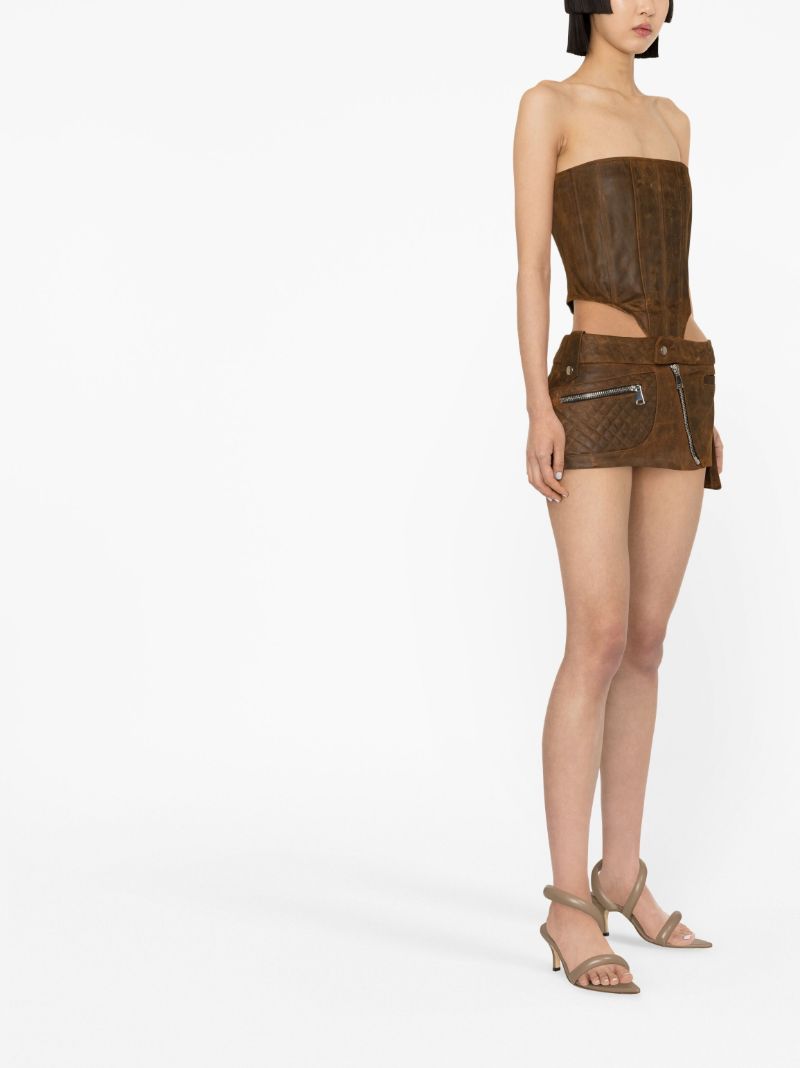 Brown Strapless Leather Corset Top