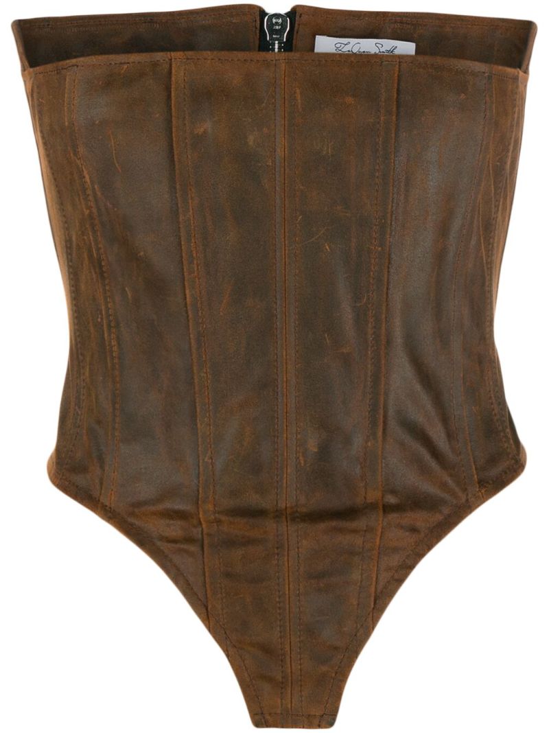 Brown Strapless Leather Corset Top