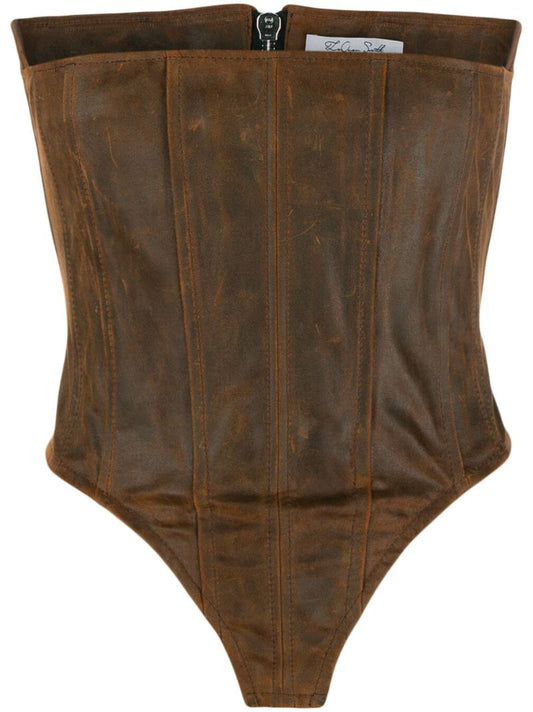 Brown Strapless Leather Corset Top