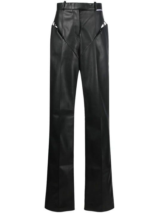 Black Cutout Faux Leather Trousers