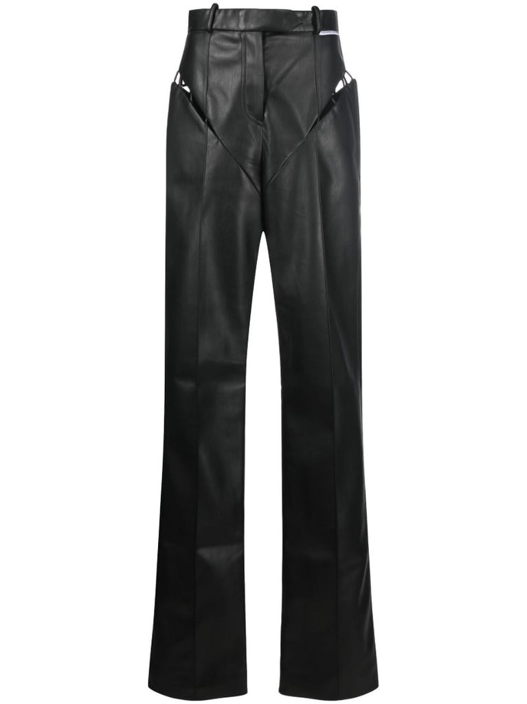 Black Cutout Faux Leather Trousers