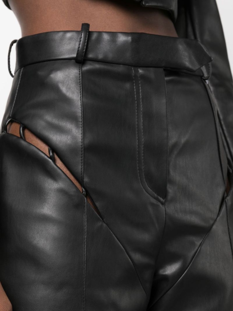 Black Cutout Faux Leather Trousers