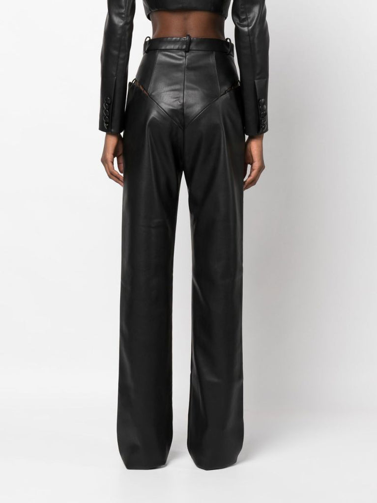 Black Cutout Faux Leather Trousers