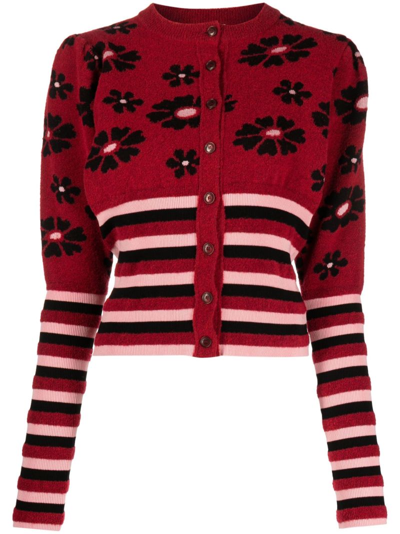 Red Erin Floral-intarsia Cardigan