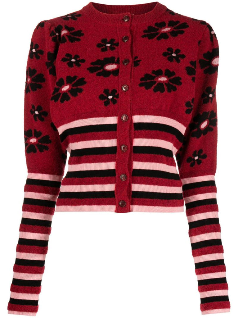 Red Erin Floral-intarsia Cardigan