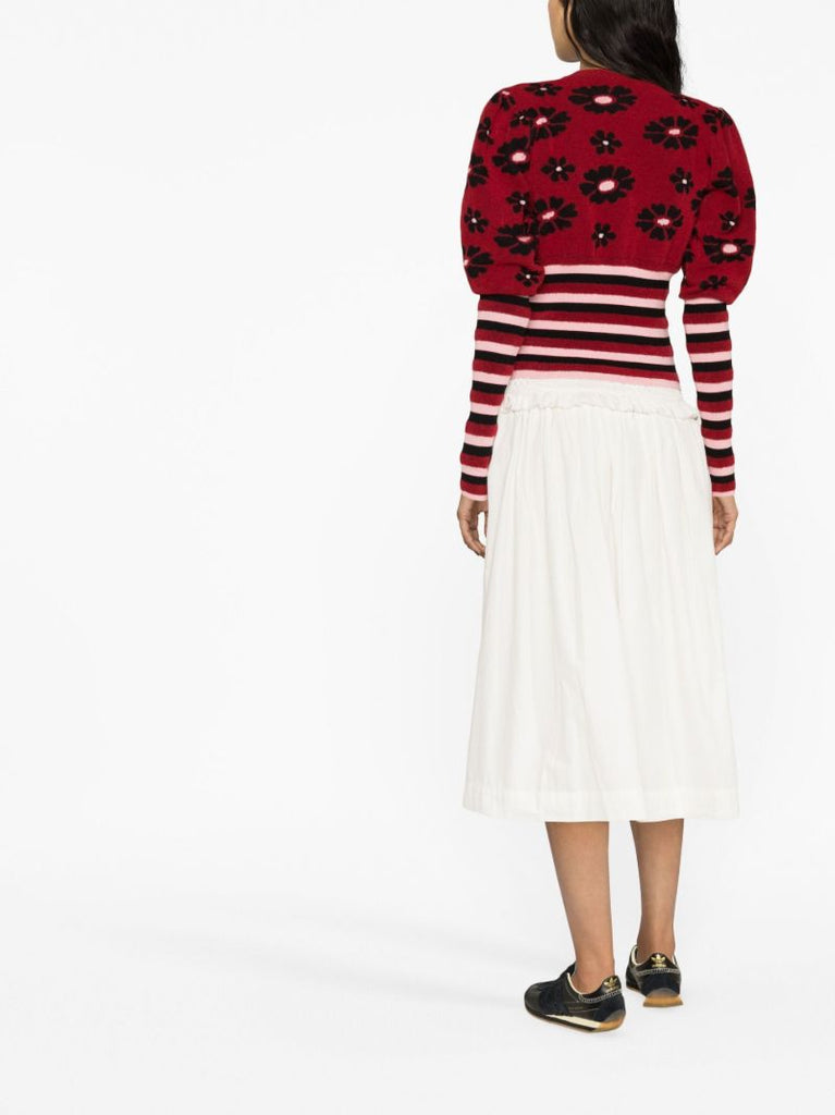 Red Erin Floral-intarsia Cardigan