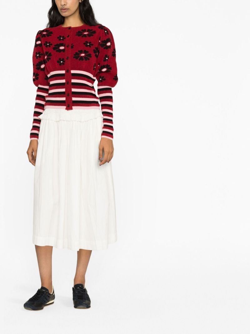 Red Erin Floral-intarsia Cardigan