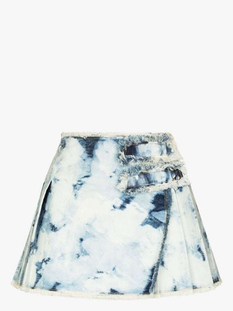 Blue Bleached Denim Mini Skirt