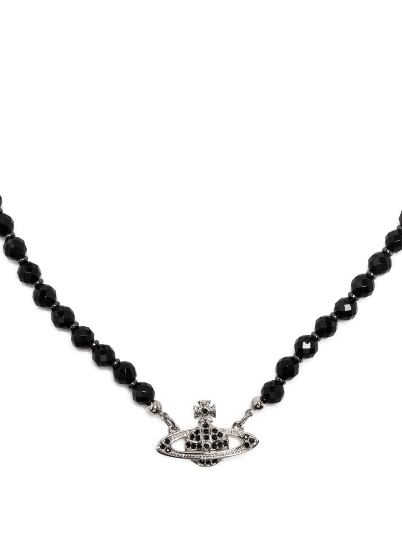 Black Bas Relief Beaded Choker Necklace