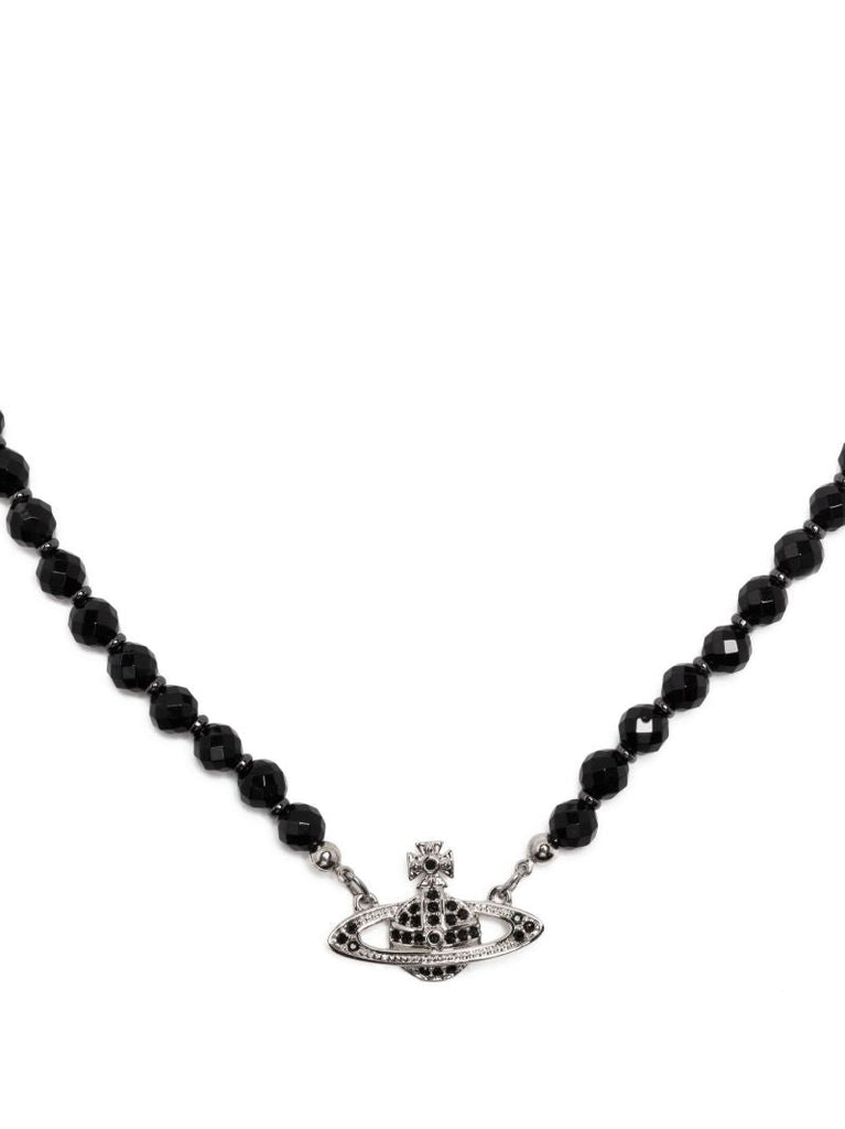 Black Bas Relief Beaded Choker Necklace