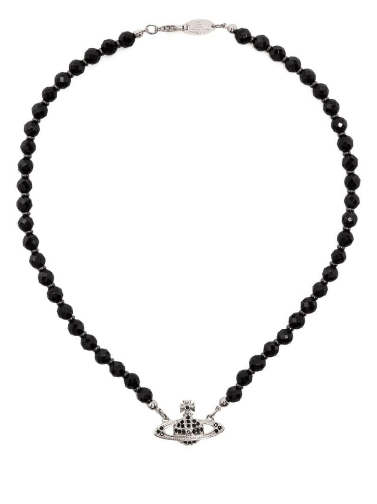 Black Bas Relief Beaded Choker Necklace