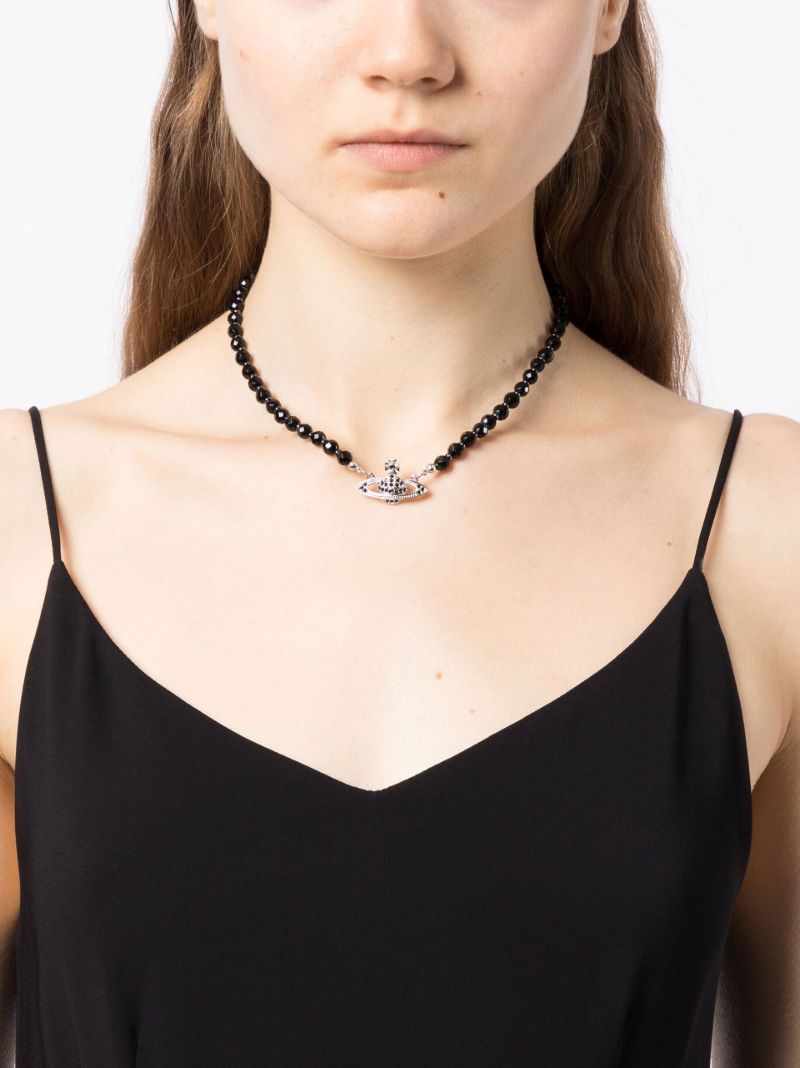 Black Bas Relief Beaded Choker Necklace