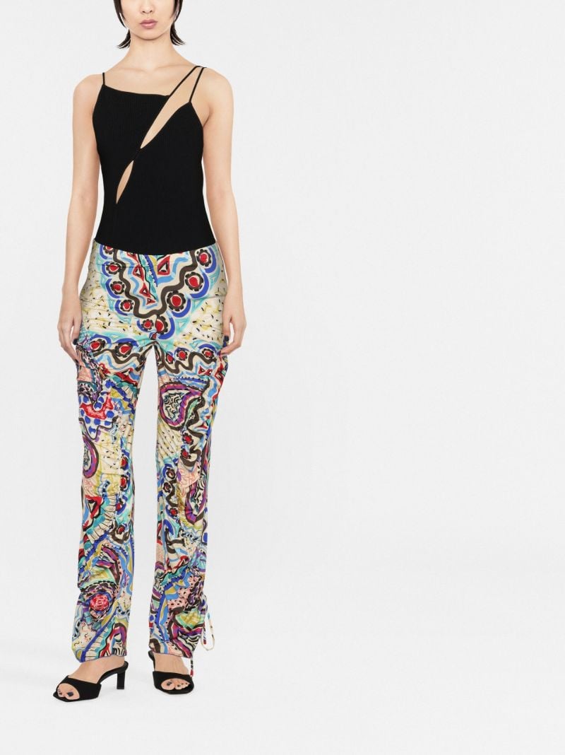 Blue Abstract Print Ruched Trousers