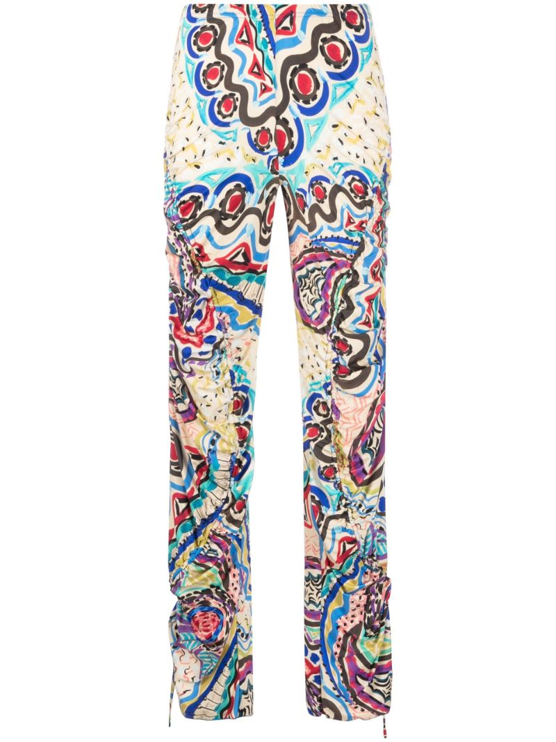 Blue Abstract Print Ruched Trousers