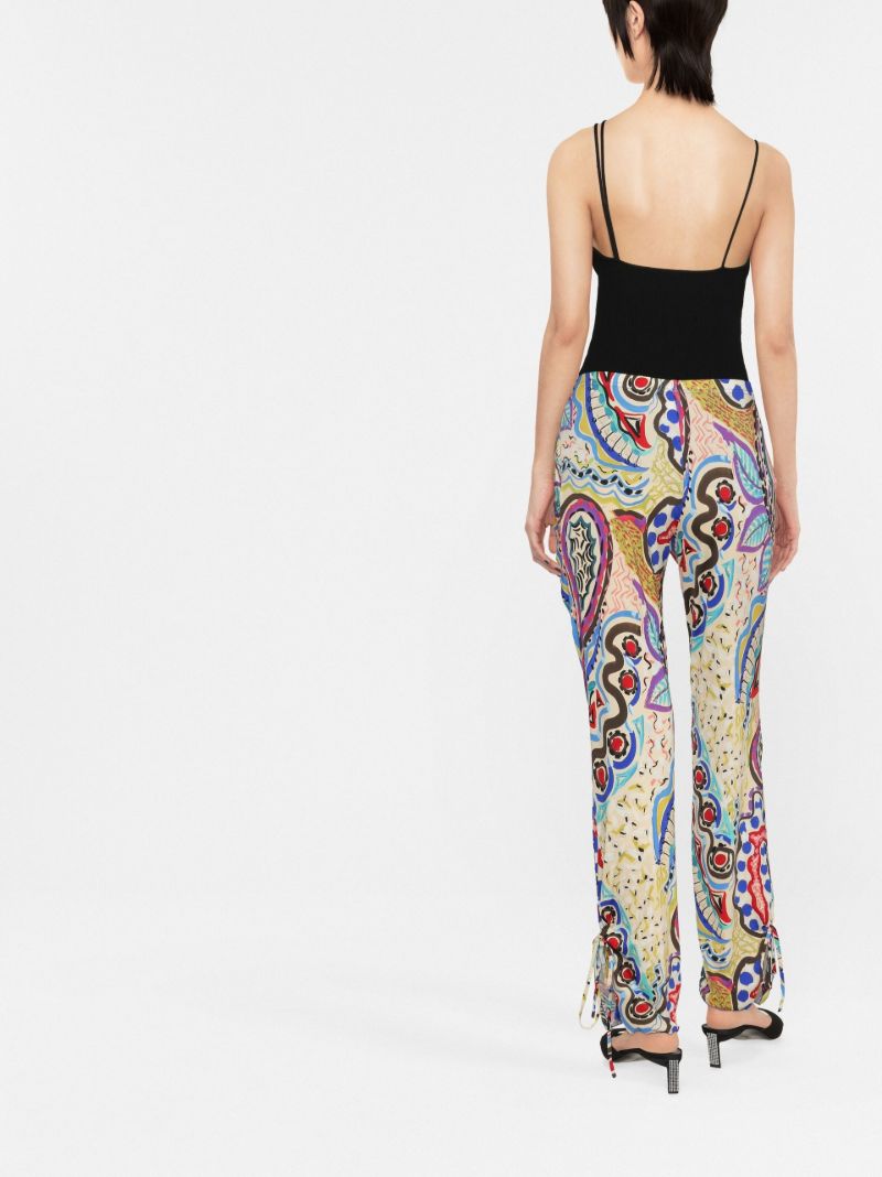 Blue Abstract Print Ruched Trousers