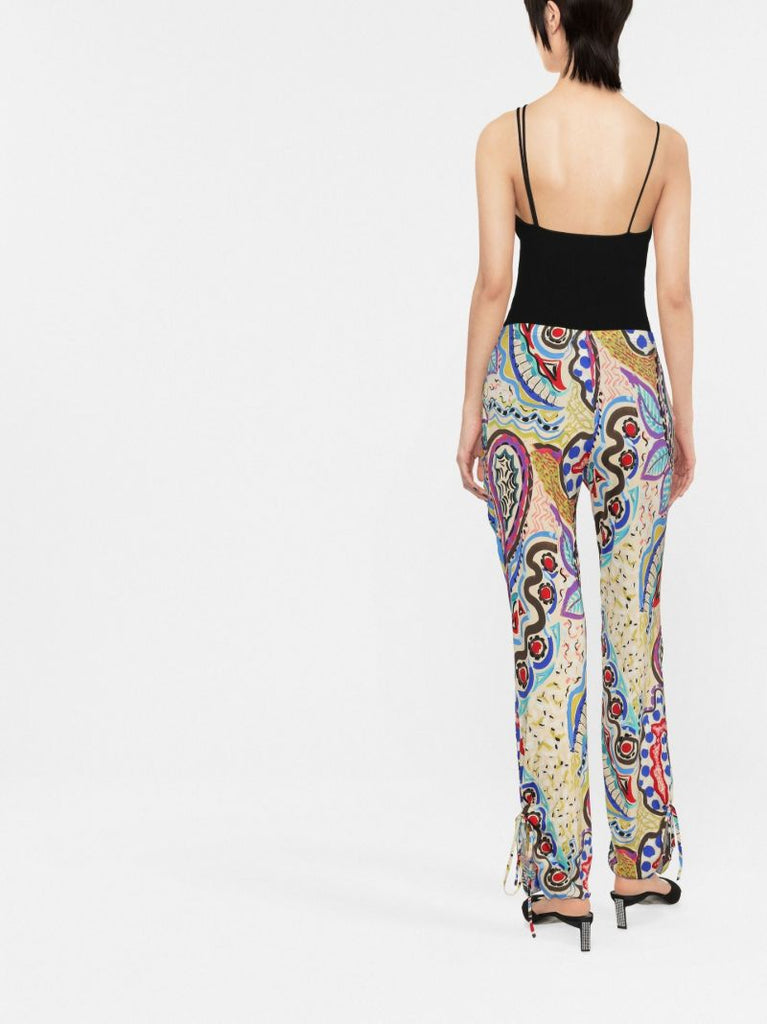 Blue Abstract Print Ruched Trousers