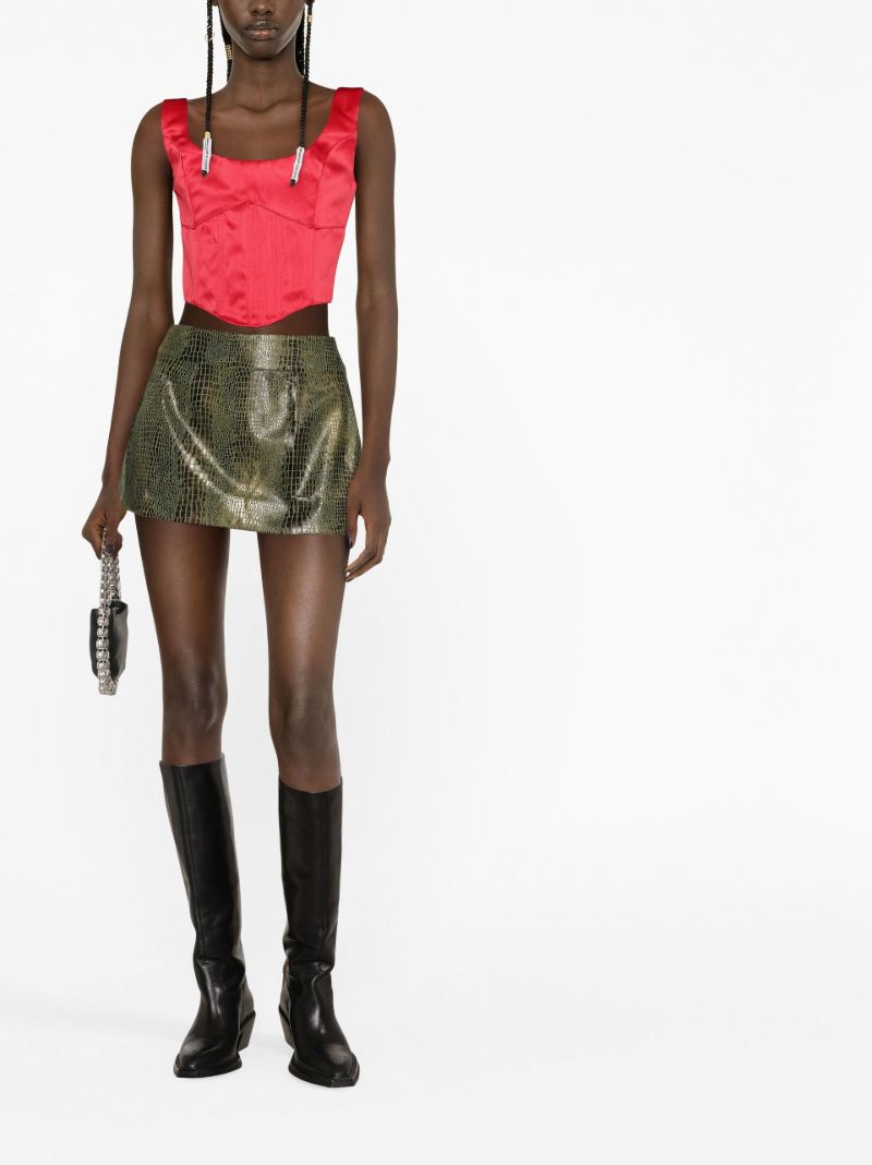 Brown Mock Croc Faux Leather Mini Skirt