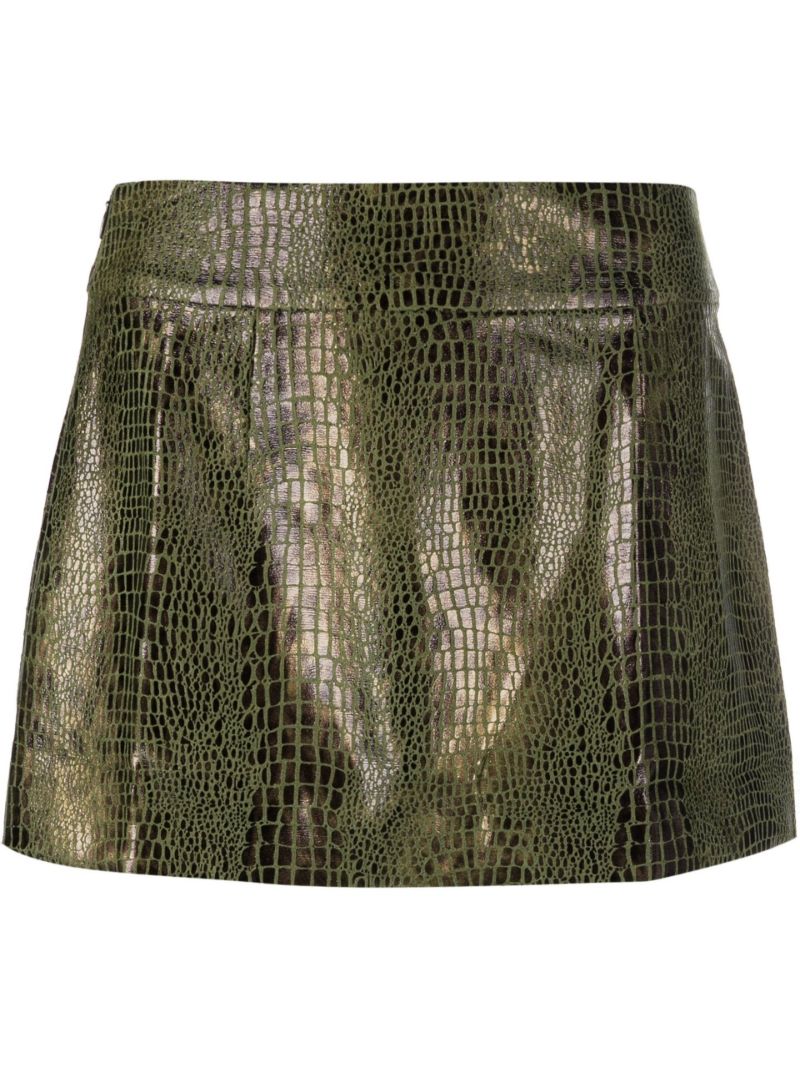 Brown Mock Croc Faux Leather Mini Skirt