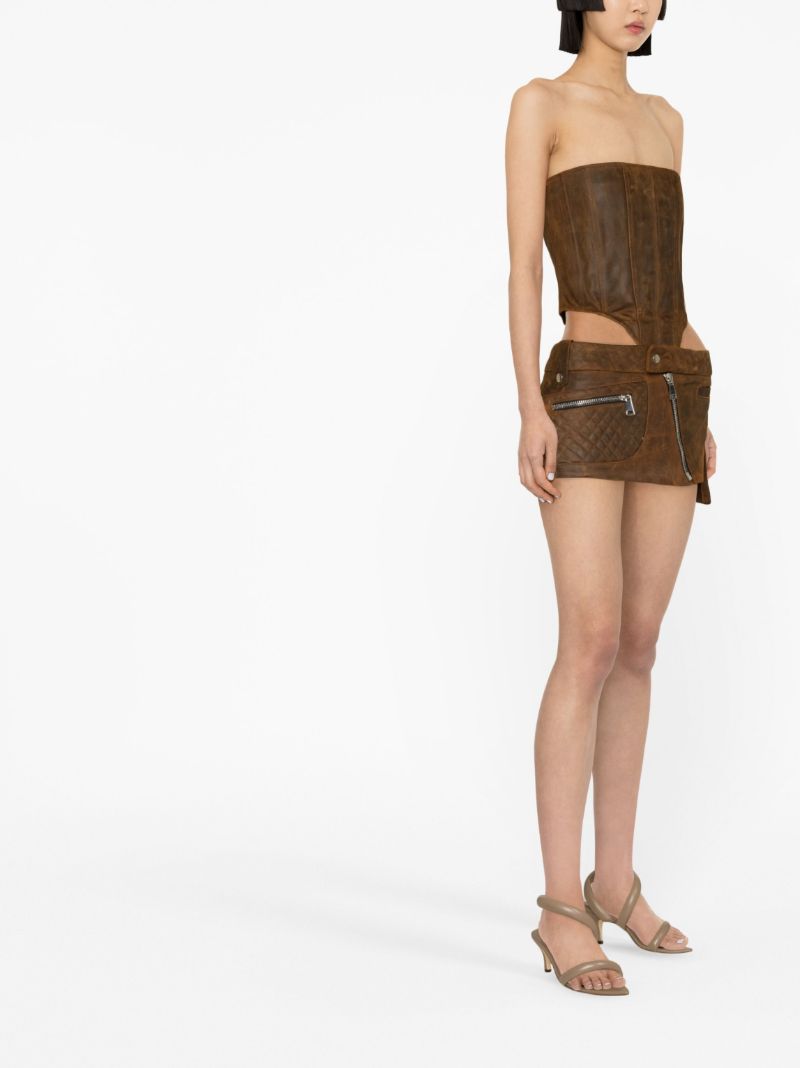 Brown Moto Leather Mini Skirt