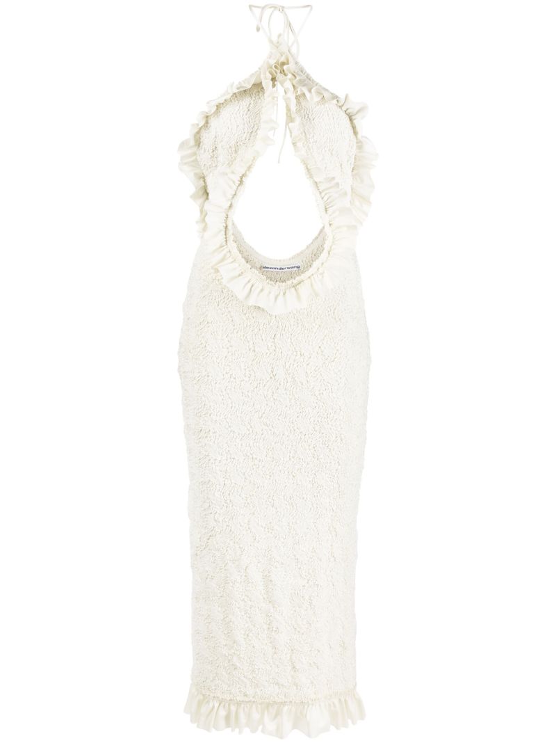 White Cutout Ruffled Midi Dress