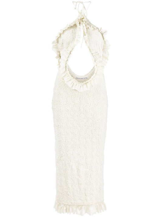 White Cutout Ruffled Midi Dress