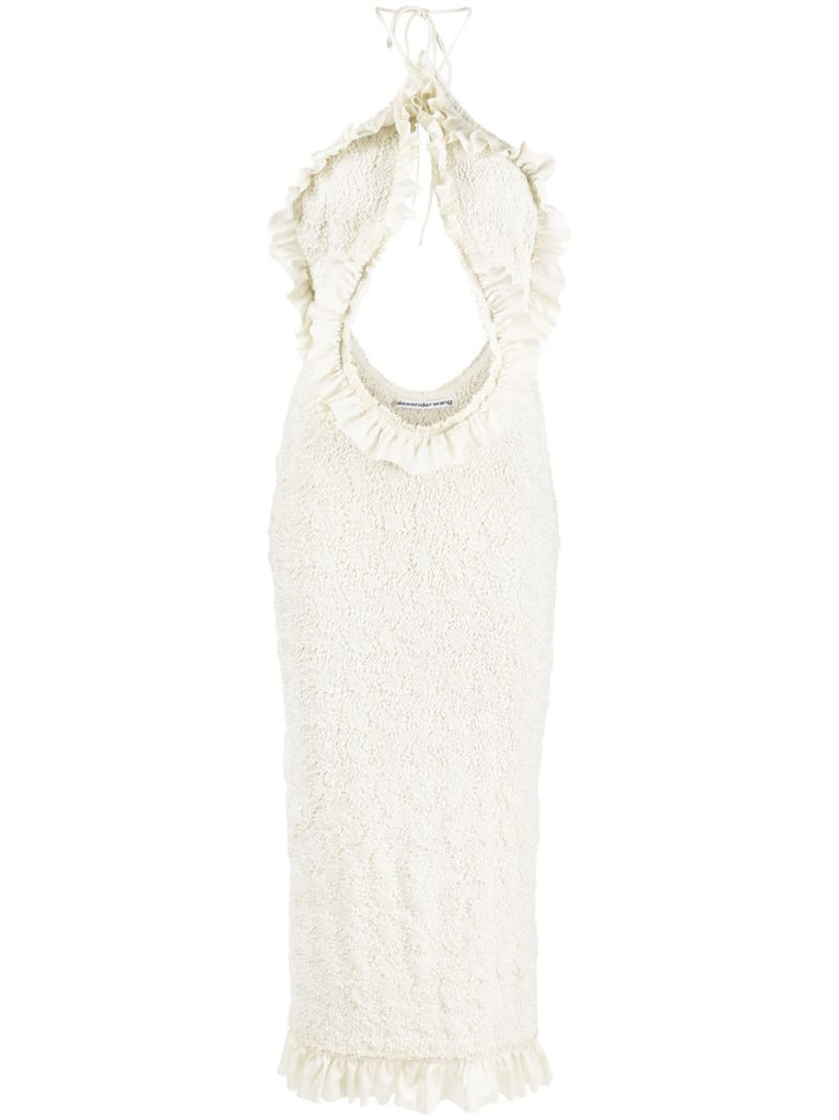 White Cutout Ruffled Midi Dress