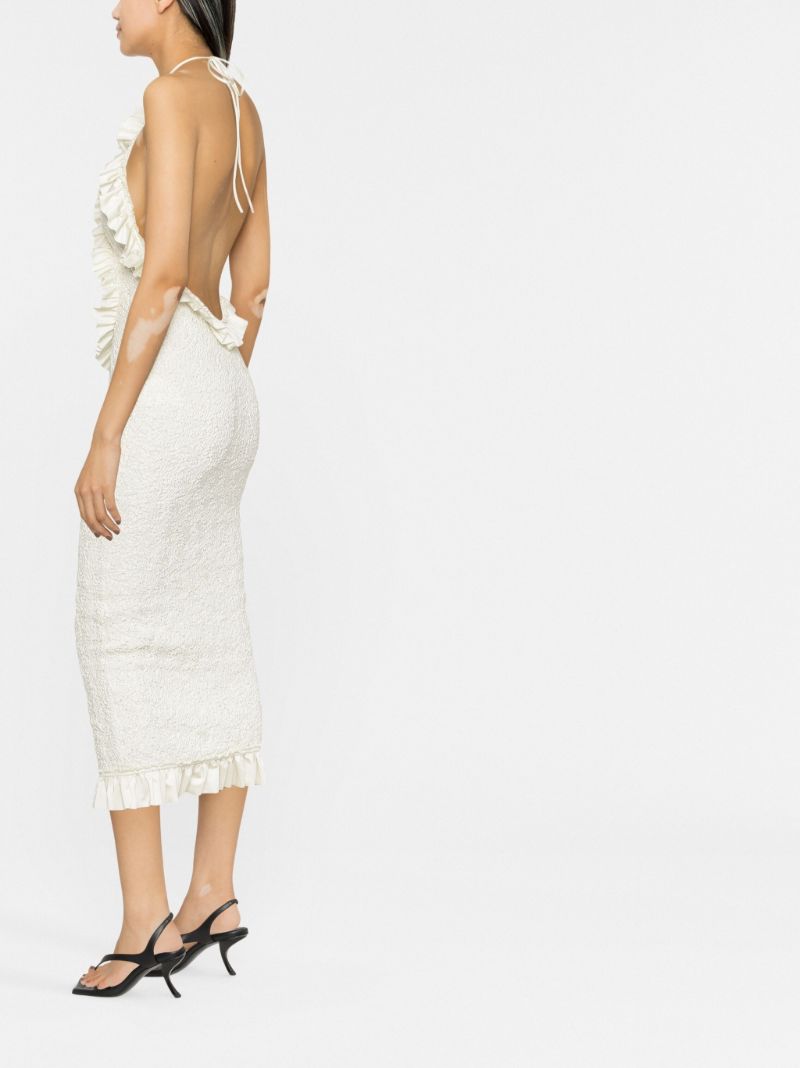 White Cutout Ruffled Midi Dress