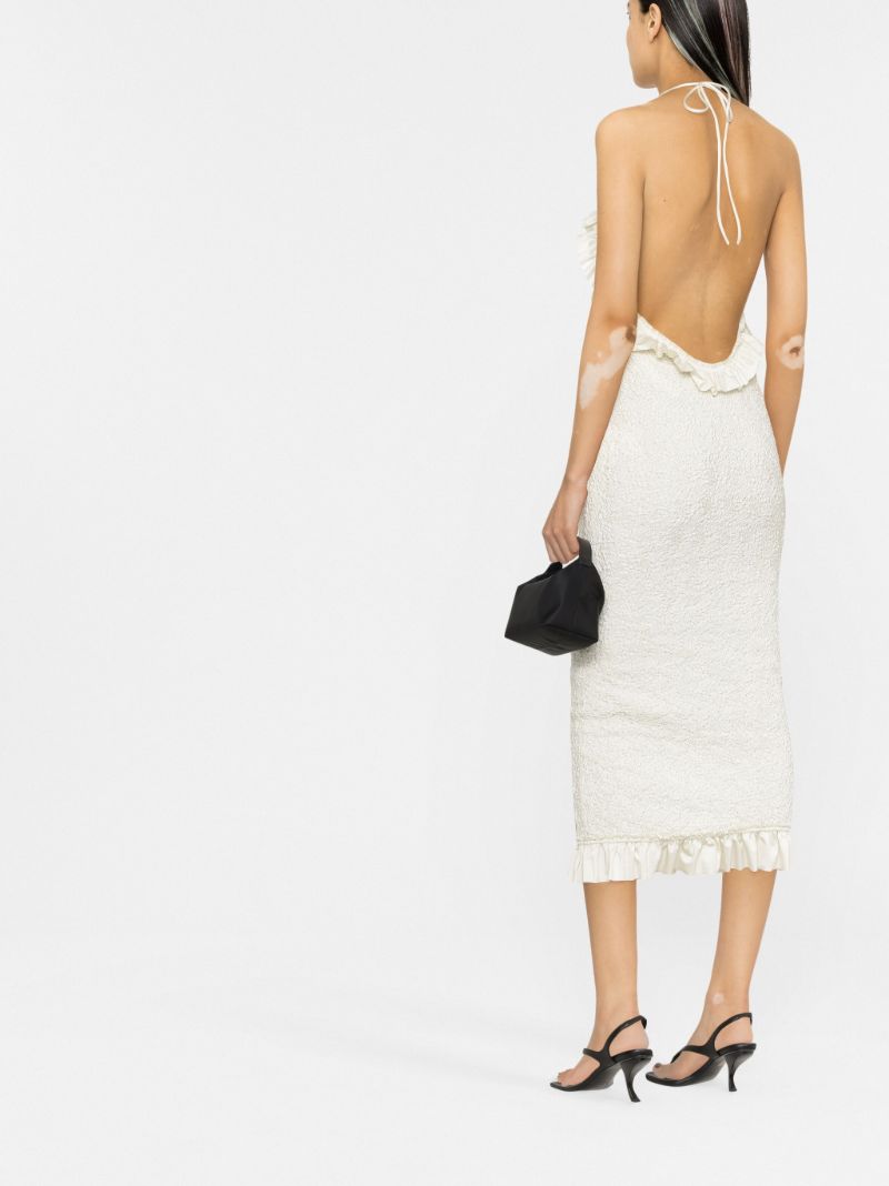White Cutout Ruffled Midi Dress