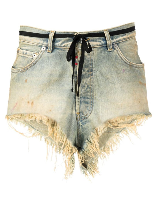 Blue Frayed Denim Shorts