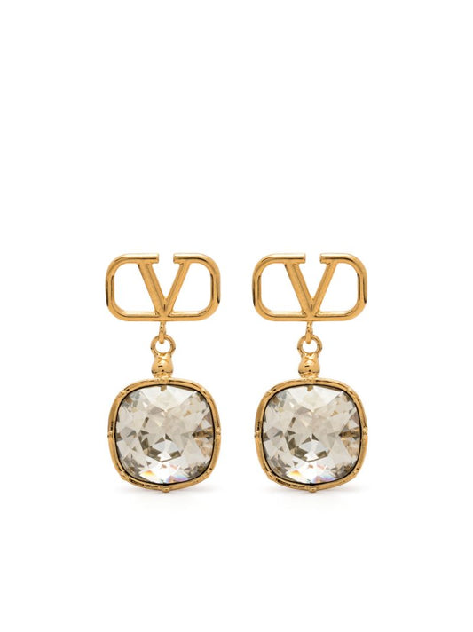Gold-tone Vlogo Crystal Embellished Earrings
