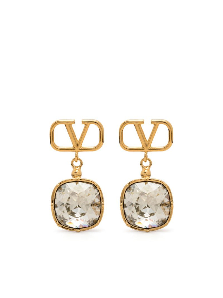 Gold-tone Vlogo Crystal Embellished Earrings