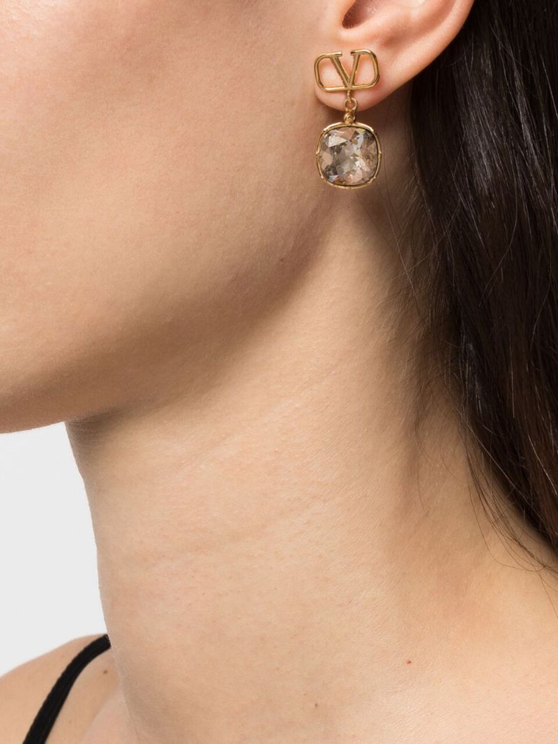 Gold-tone Vlogo Crystal Embellished Earrings
