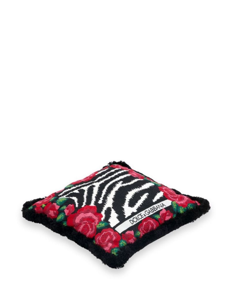 Pink Zebra Print Embroidered Small Cushion