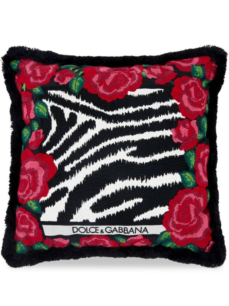 Pink Zebra Print Embroidered Small Cushion