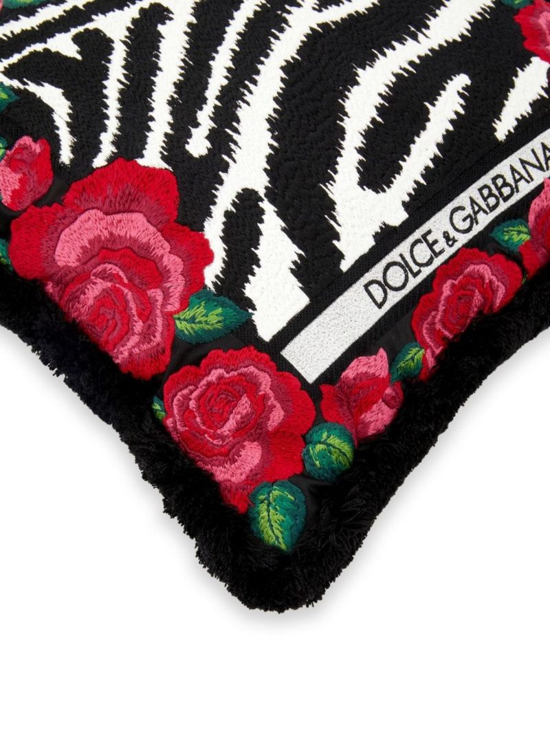 Pink Zebra Print Embroidered Small Cushion